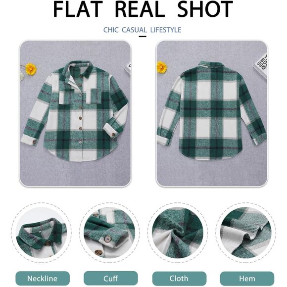 Women's Flannel Plaid Shirt Long Sleeve Boyfriend Style Oversized Shacket - Picture 4 of 5